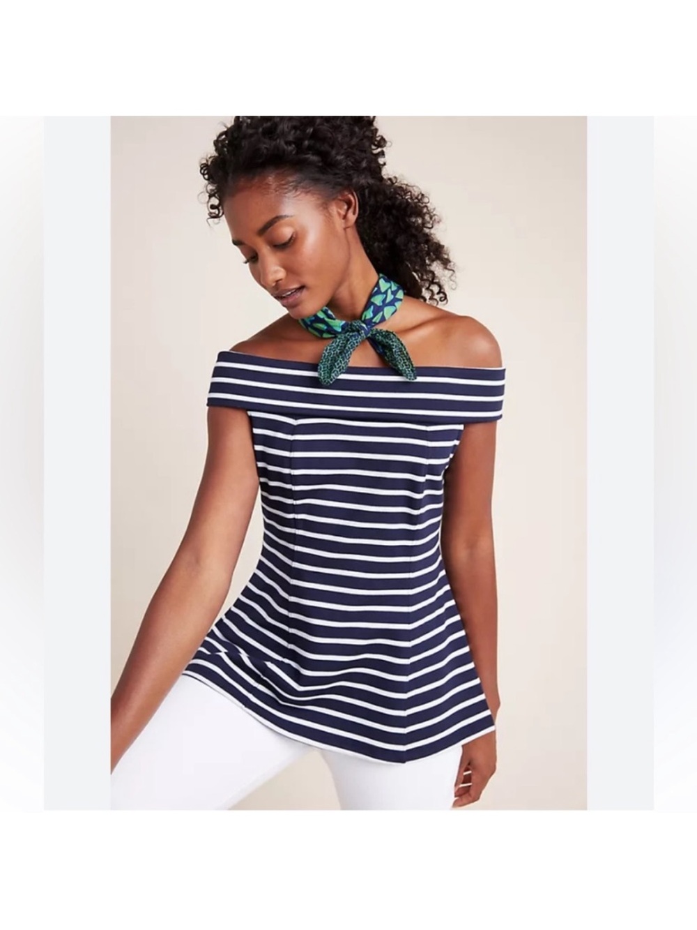 Maeve Off-Shoulder Navy & White Stripe Top Nautical Preppy Size XS